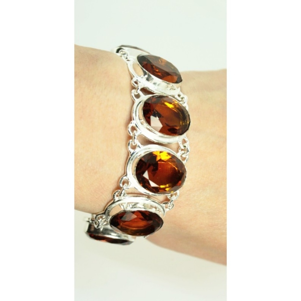 Whiskey Topaz Bracelet Sterling Silver Overlay Lab-Created Gemstones Adjustable
